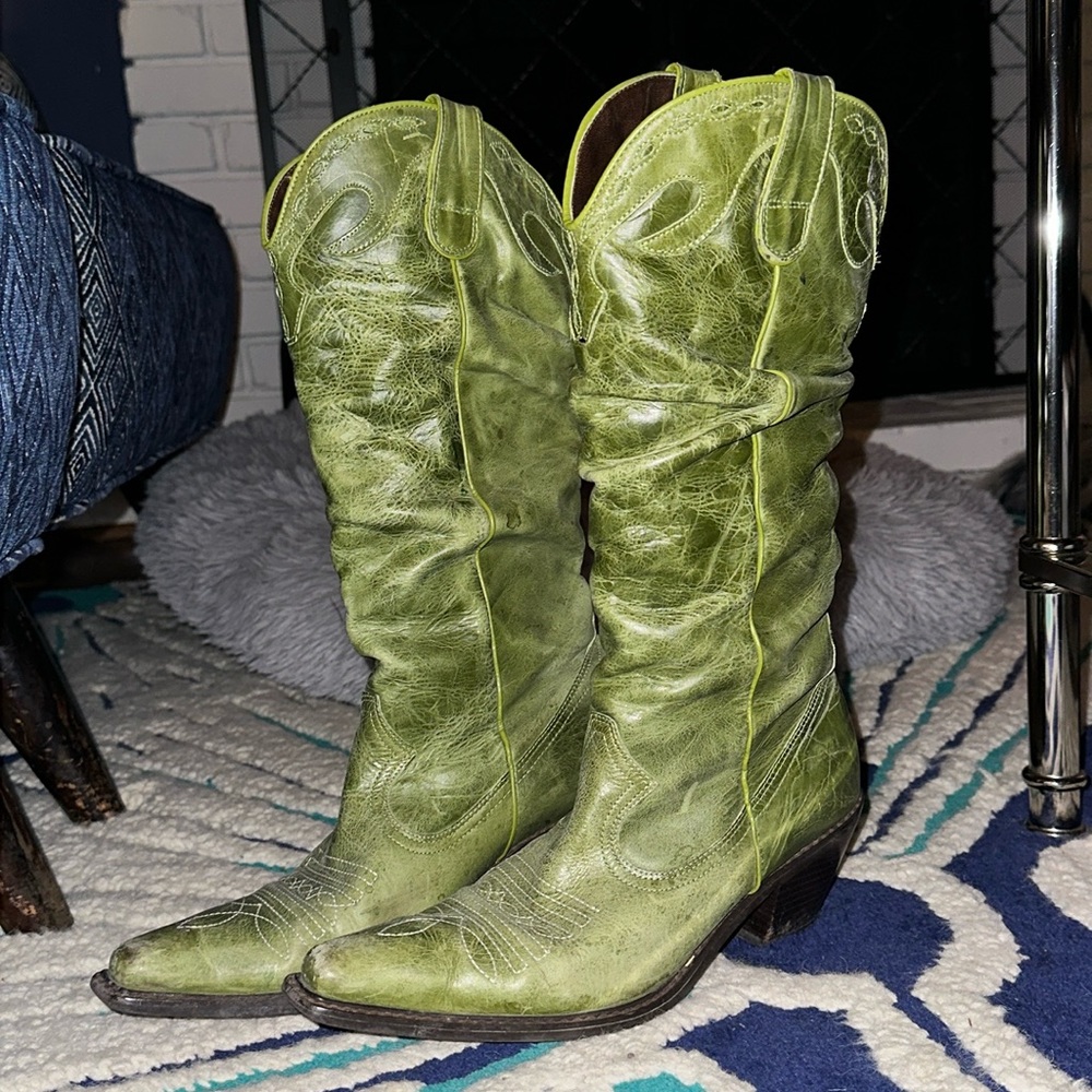 Green Ruched Cowboy / Western Boots - Perfect for St. Paddy’s or Game Day
